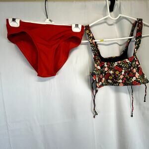 Xhilaration Medium Swim Suit Bikini 2-piece made in Vietnam red and  print